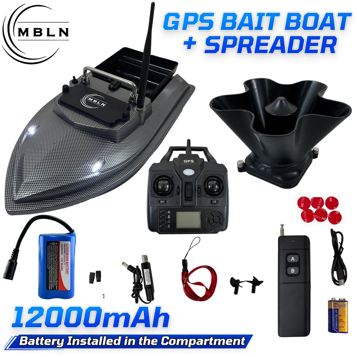 GPS Bait Boat with Rotating Spreader and Automatic Return