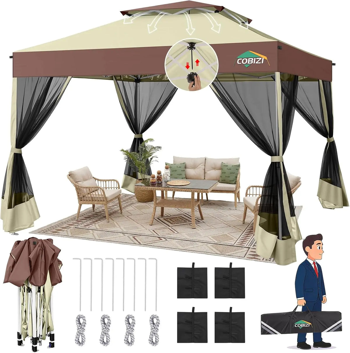 Tooluck One Push Pop Up Gazebo With Mosquito Netting