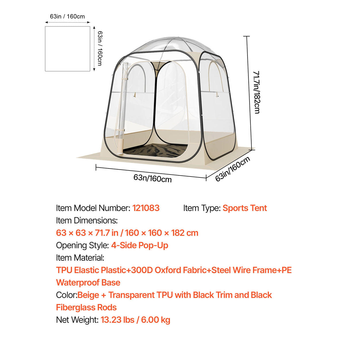 SucceBuy Waterproof Pop Up Sports Tent Camping Shelter For Adults