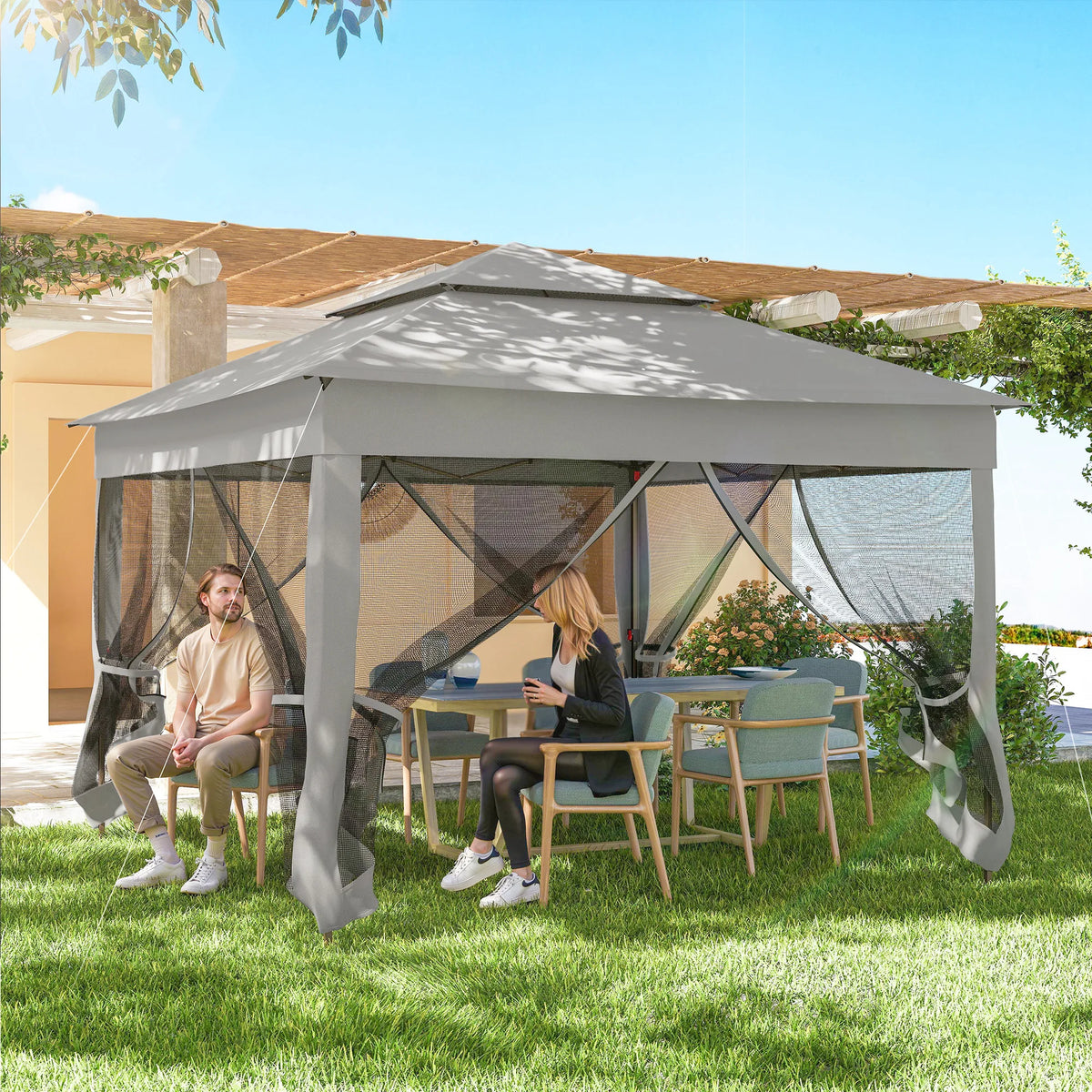 Outsunny Two Tier Pop Up Gazebo Outdoor Tent With Netting