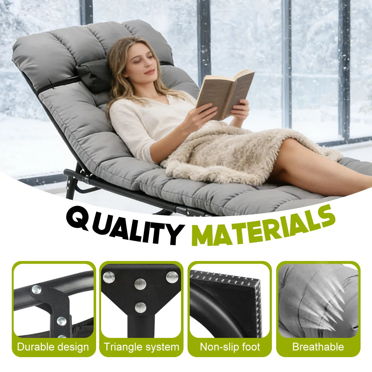 Heavy Duty Folding Camping Lounge Chair With Three Position Recline