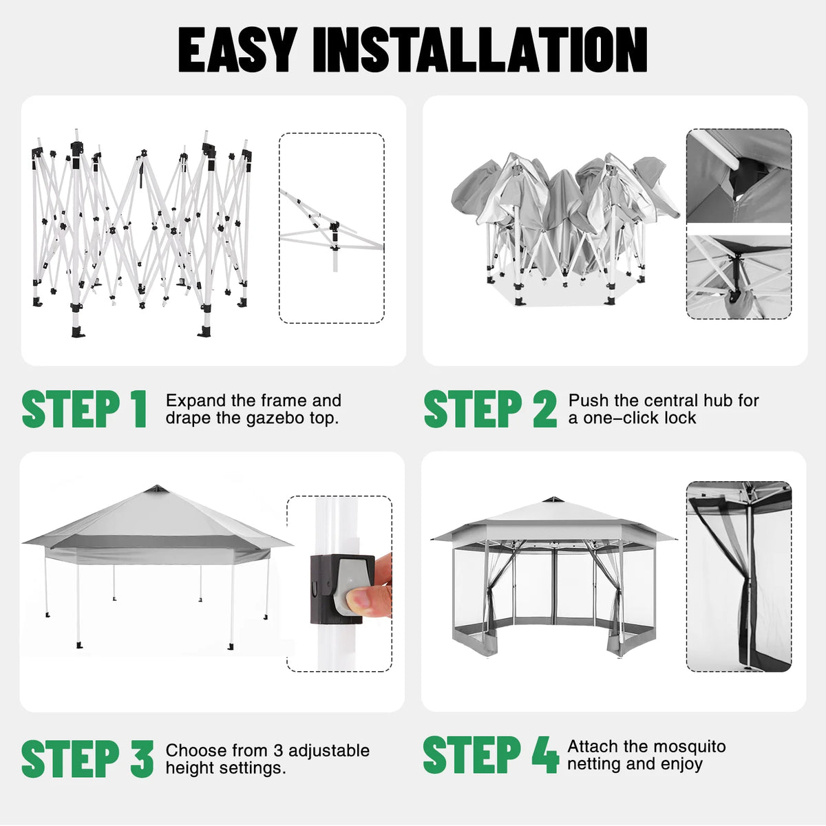 Tooluck Hexagonal Pop Up Gazebo With Mosquito Netting