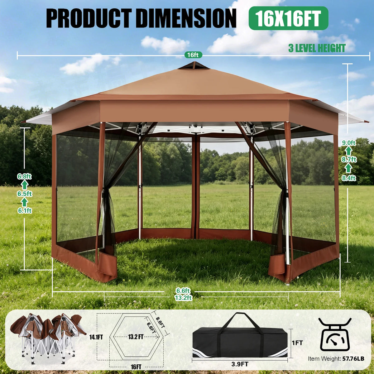 Tooluck Hexagonal Pop Up Gazebo With Mosquito Netting