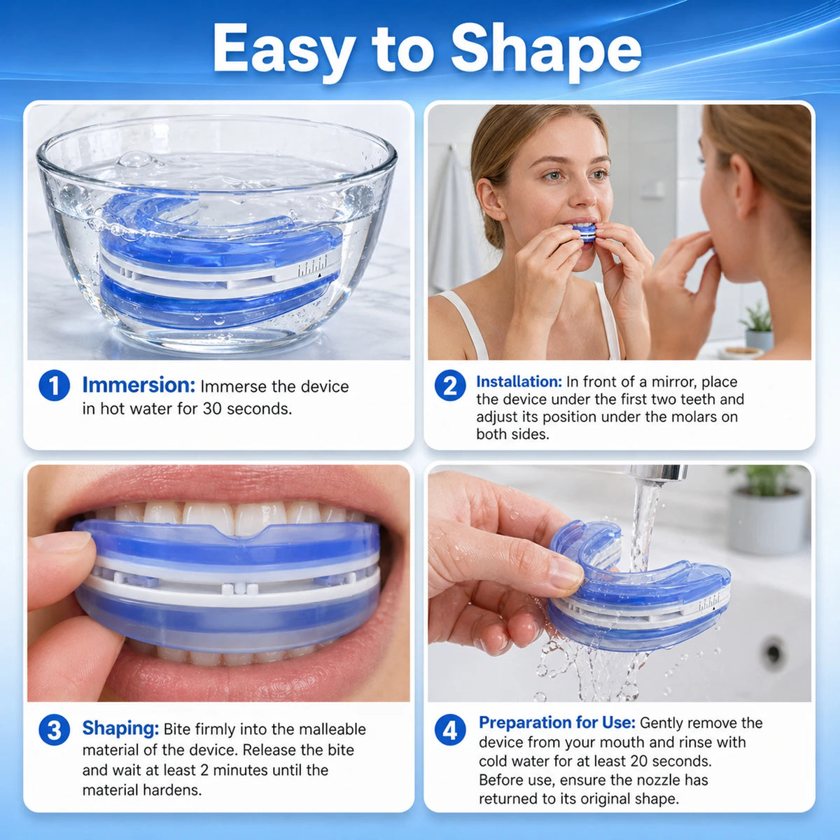 Adjustable Anti Snoring Mouthpiece Custom Fit Night Guard For Adults