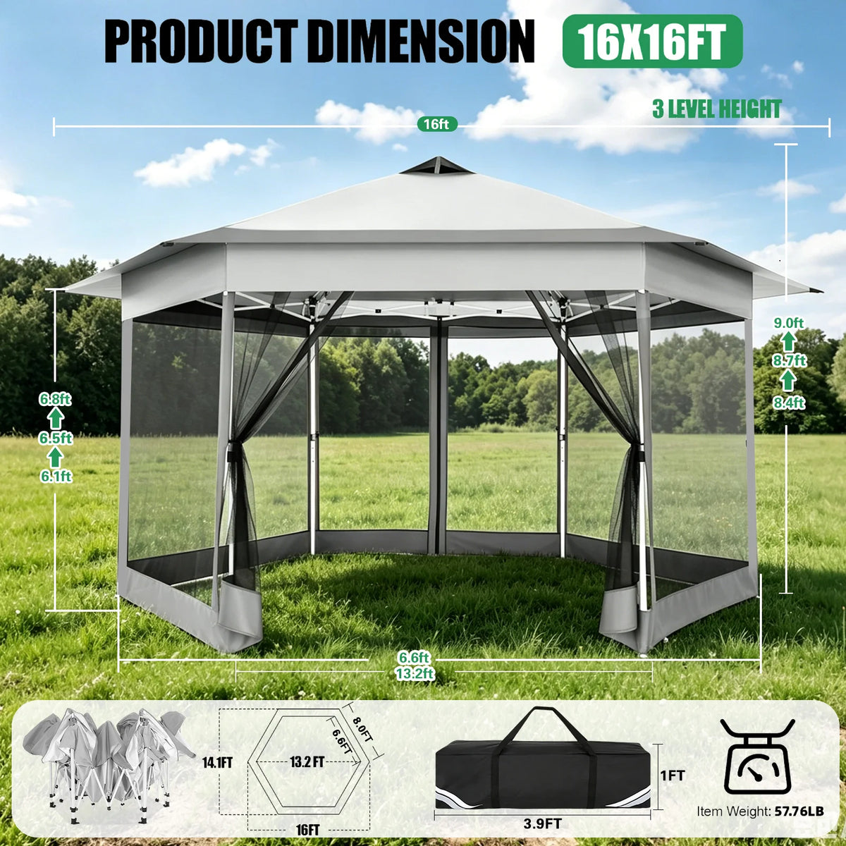Tooluck Hexagonal Pop Up Gazebo With Mosquito Netting