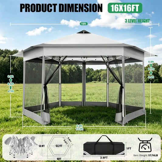 Tooluck Hexagonal Pop Up Gazebo With Mosquito Netting