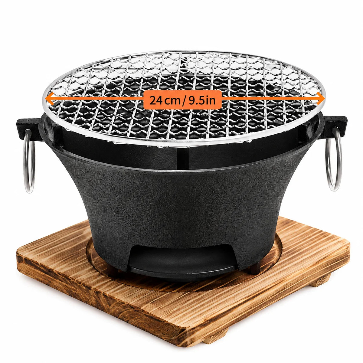 Portable Cast Iron Charcoal Grill With Stainless Steel Grill Rack