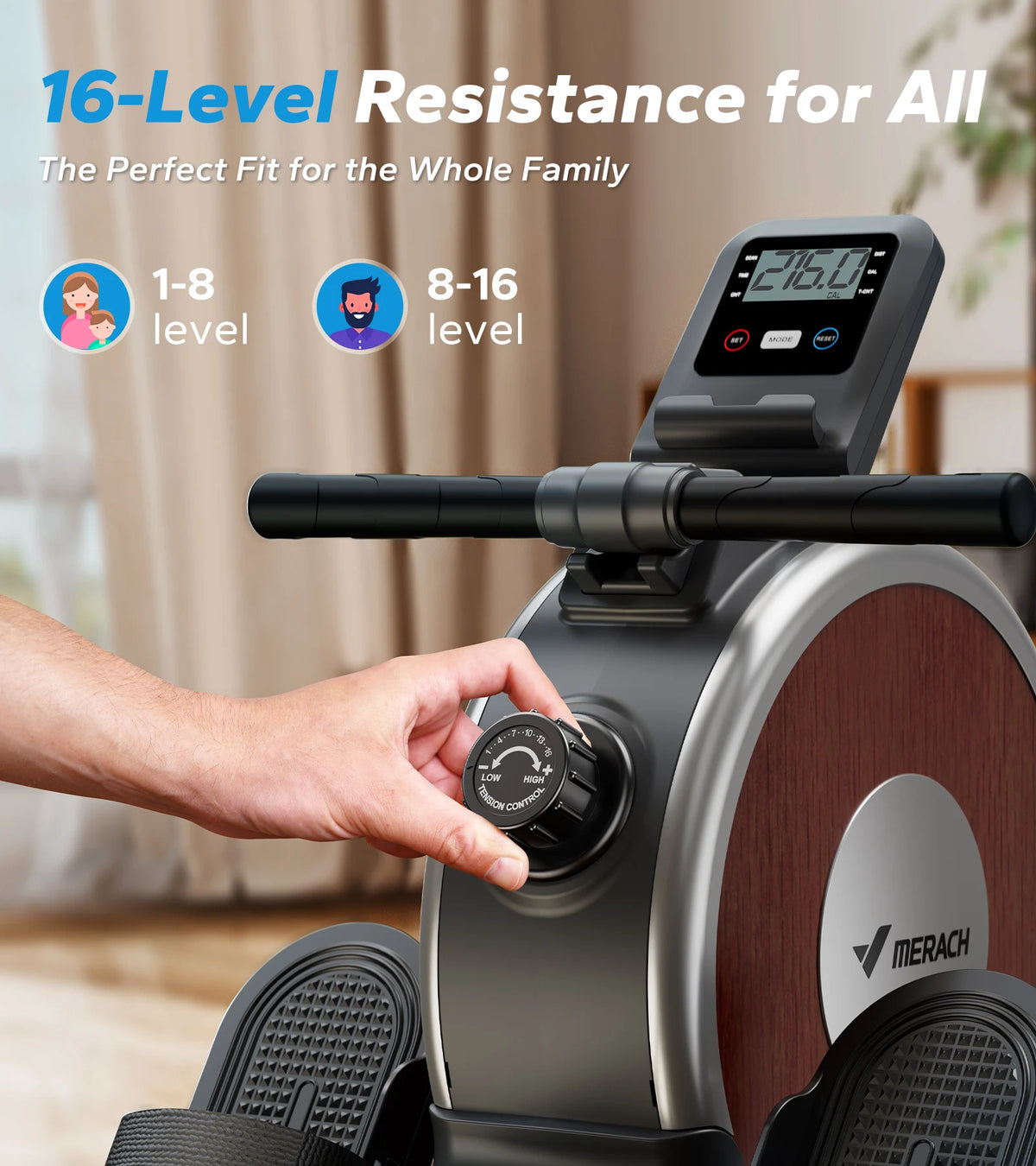 Merach Magnetic Rowing Machine 16 Levels Quiet Dual Slide Rail
