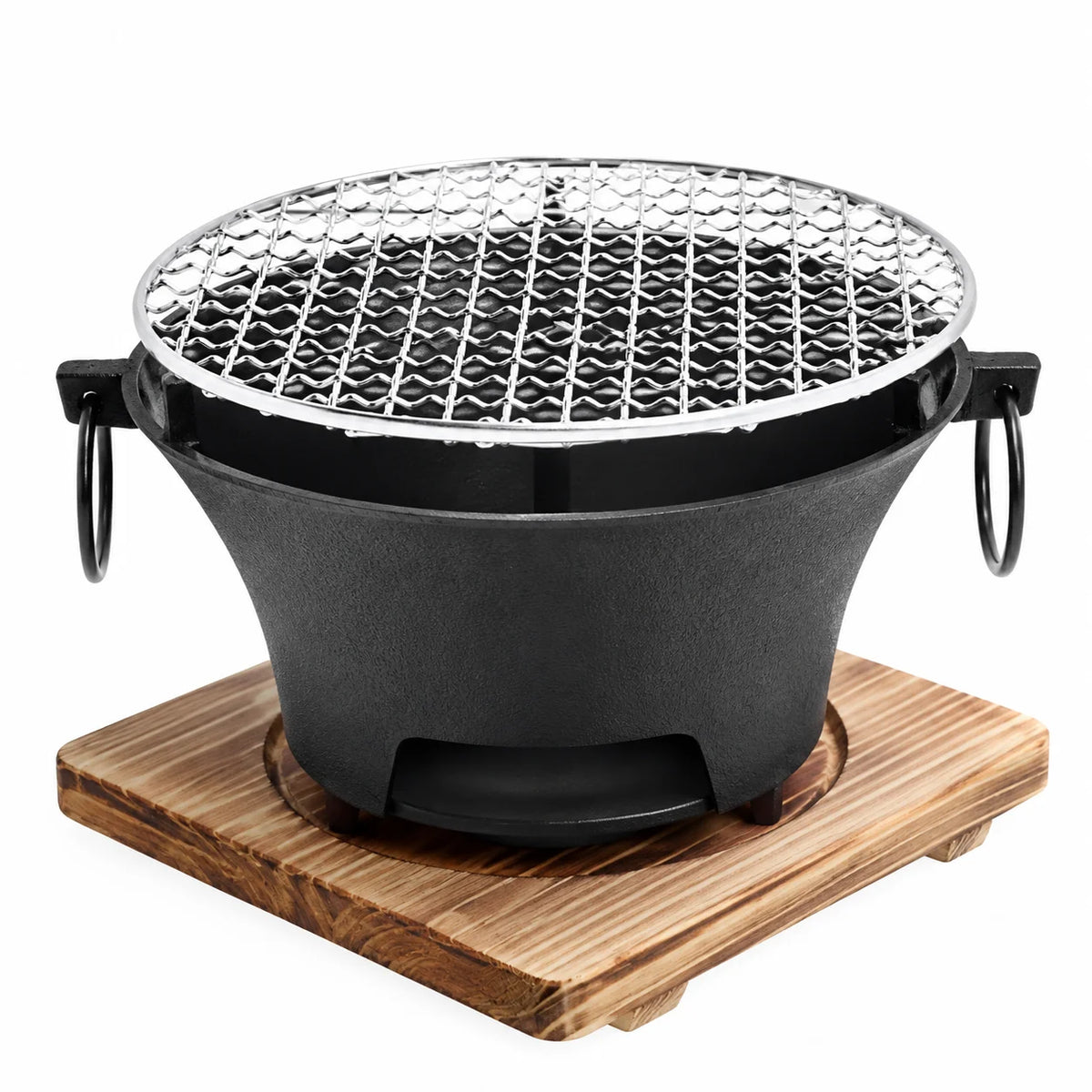 Portable Cast Iron Charcoal Grill With Stainless Steel Grill Rack
