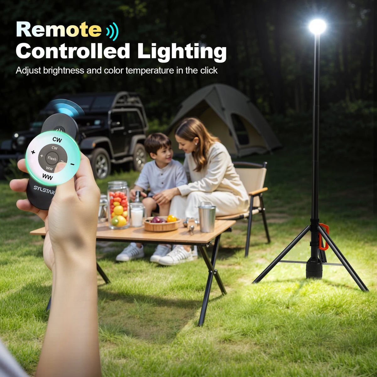 Rechargeable 360 Remote Control Telescopic Work Light Dimmable Led