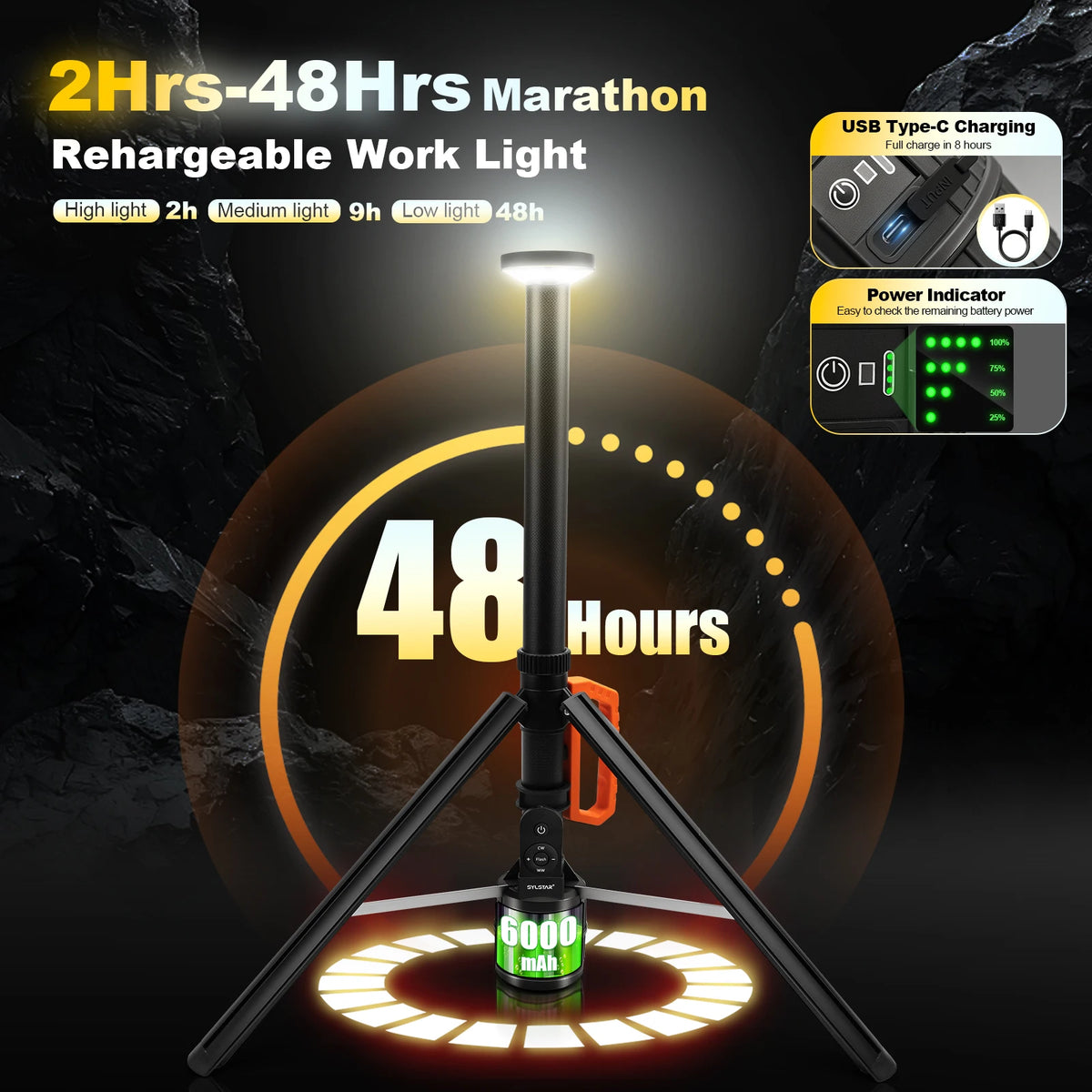 Rechargeable 360 Remote Control Telescopic Work Light Dimmable Led