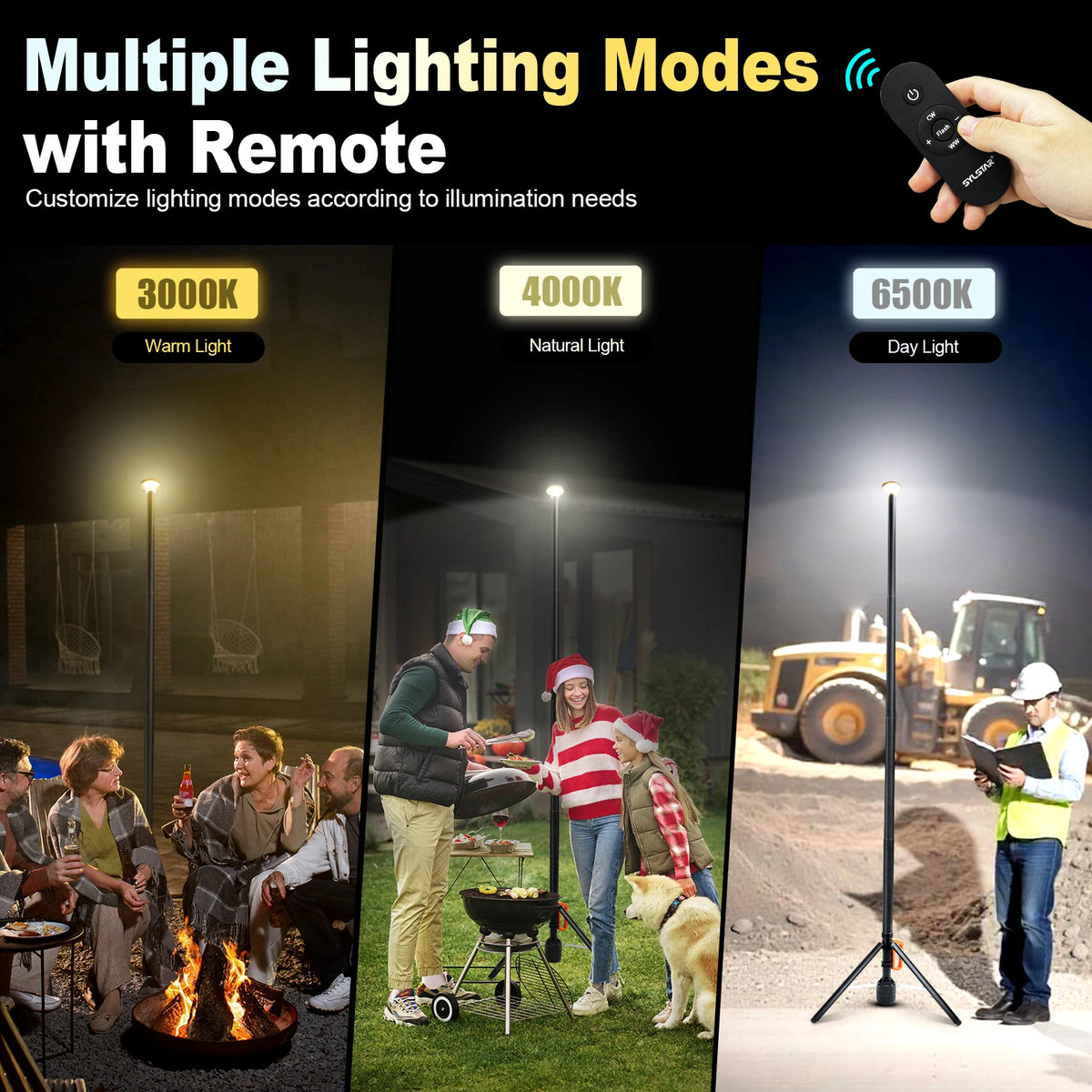 Rechargeable 360 Remote Control Telescopic Work Light Dimmable Led