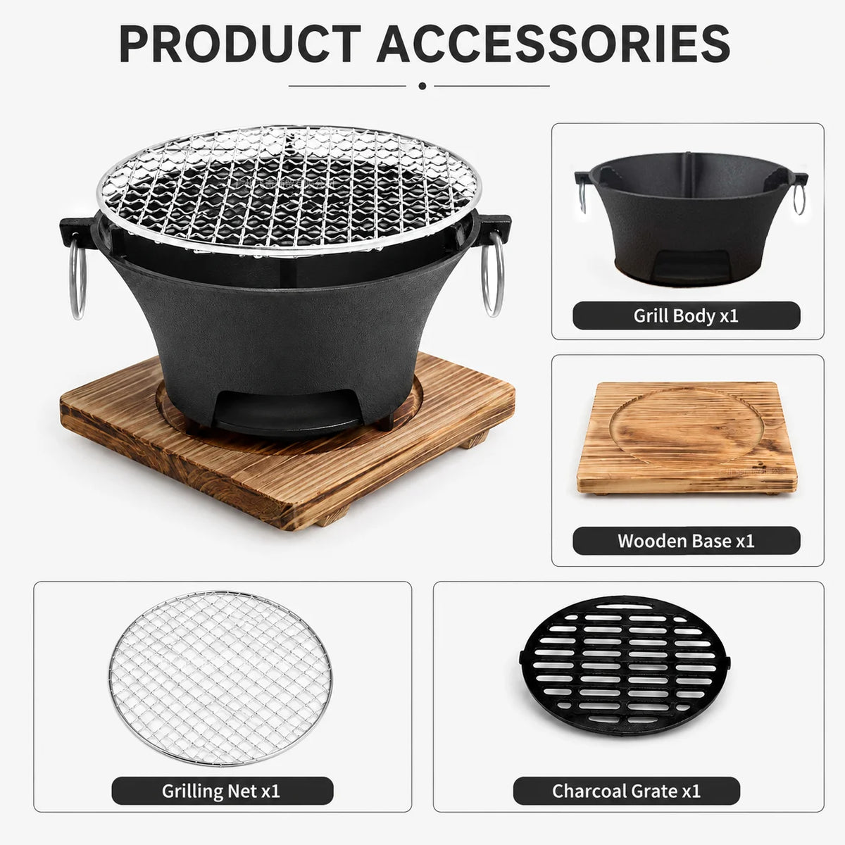Portable Cast Iron Charcoal Grill With Stainless Steel Grill Rack