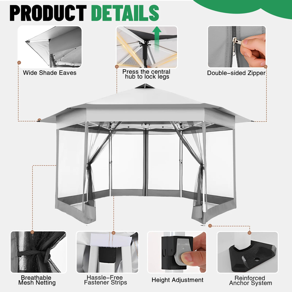 Tooluck Hexagonal Pop Up Gazebo With Mosquito Netting