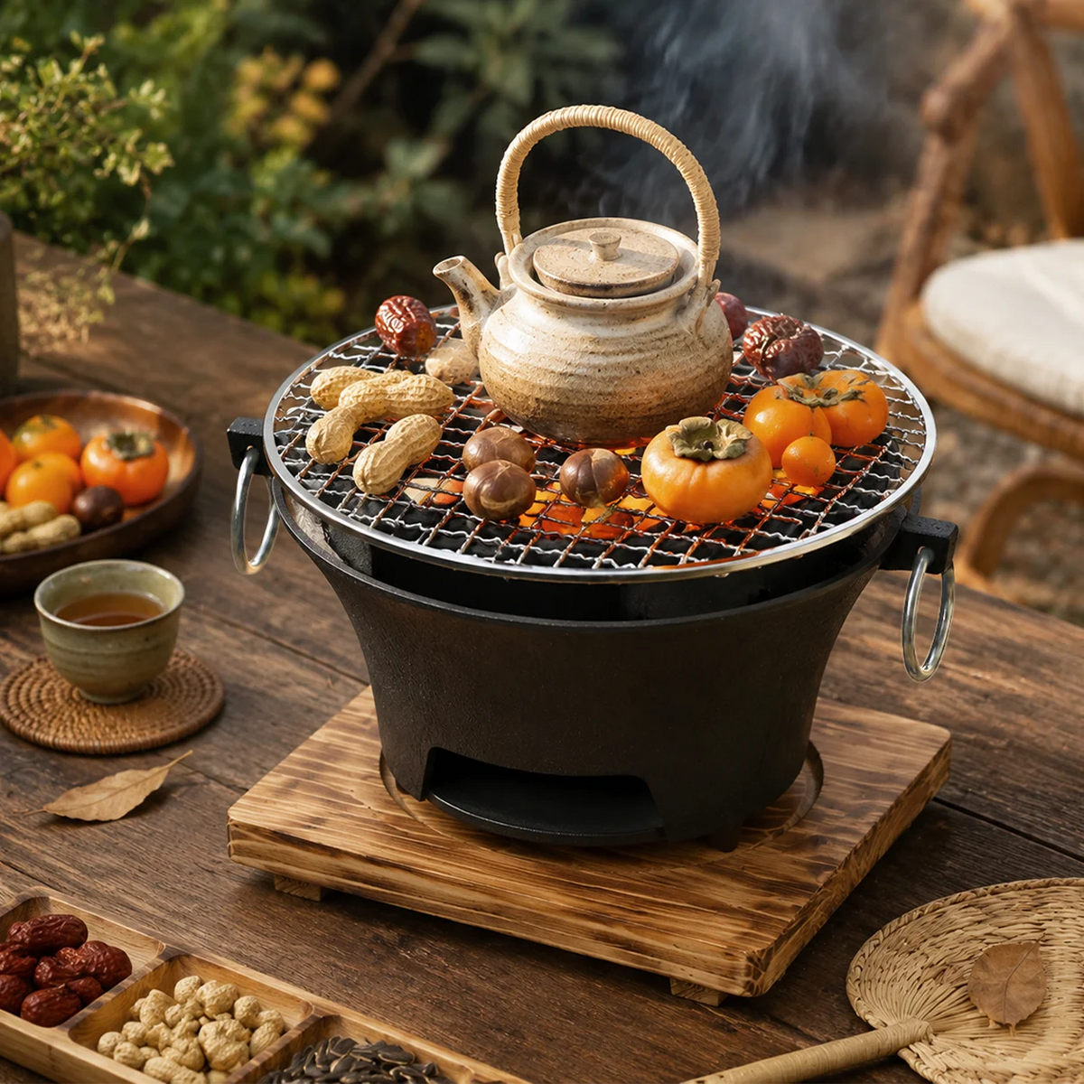 Portable Cast Iron Charcoal Grill With Stainless Steel Grill Rack