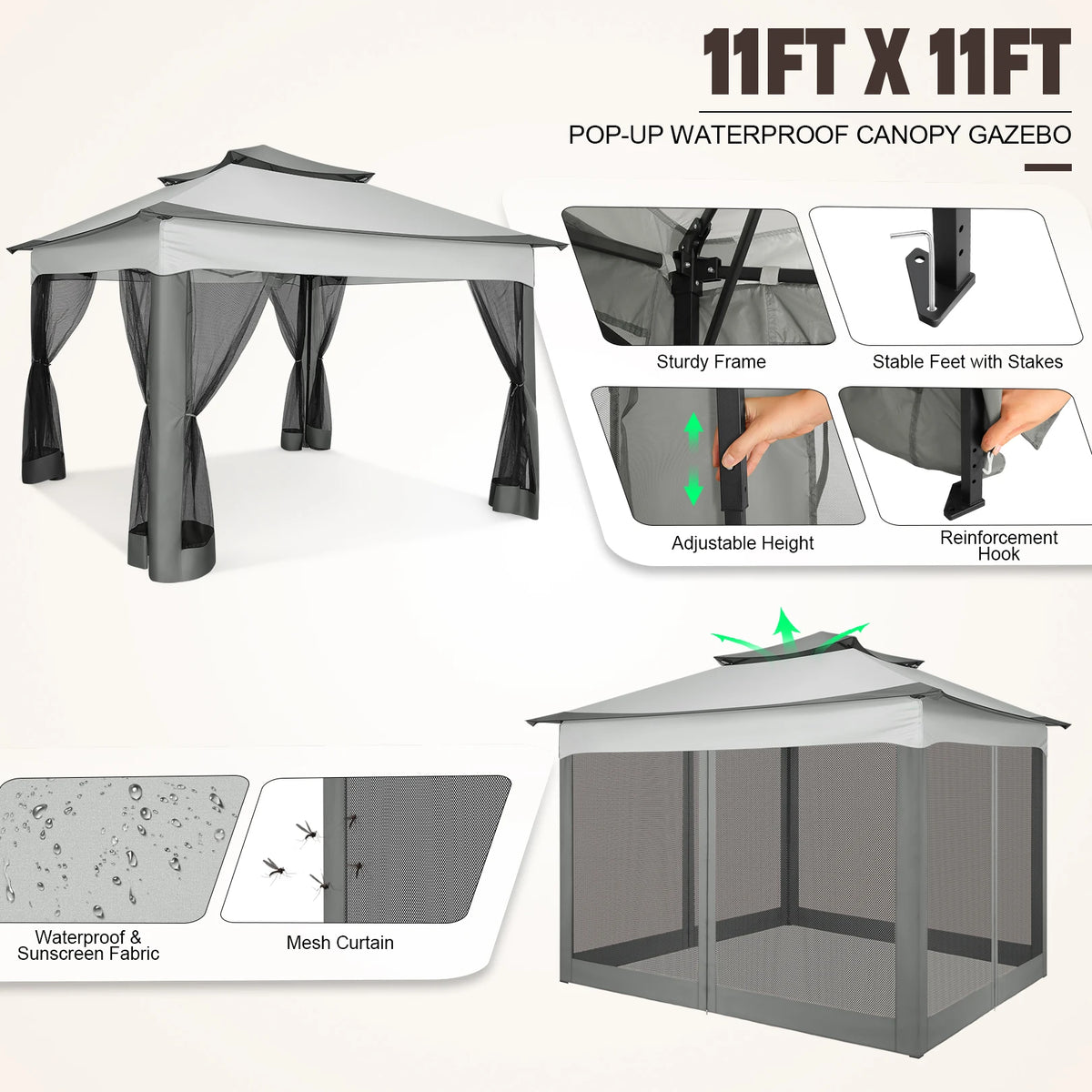 Tooluck Pop Up Gazebo Mosquito Netting Outdoor Canopy Tent