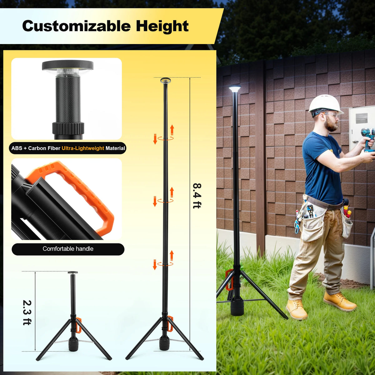 Rechargeable 360 Remote Control Telescopic Work Light Dimmable Led