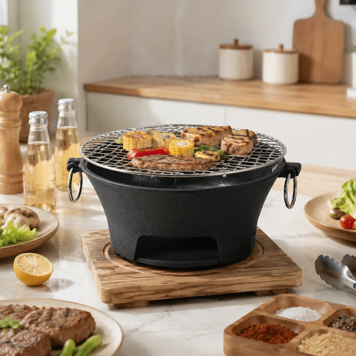 Portable Cast Iron Charcoal Grill With Stainless Steel Grill Rack