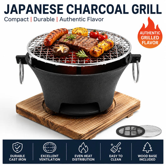 Portable Cast Iron Charcoal Grill With Stainless Steel Grill Rack