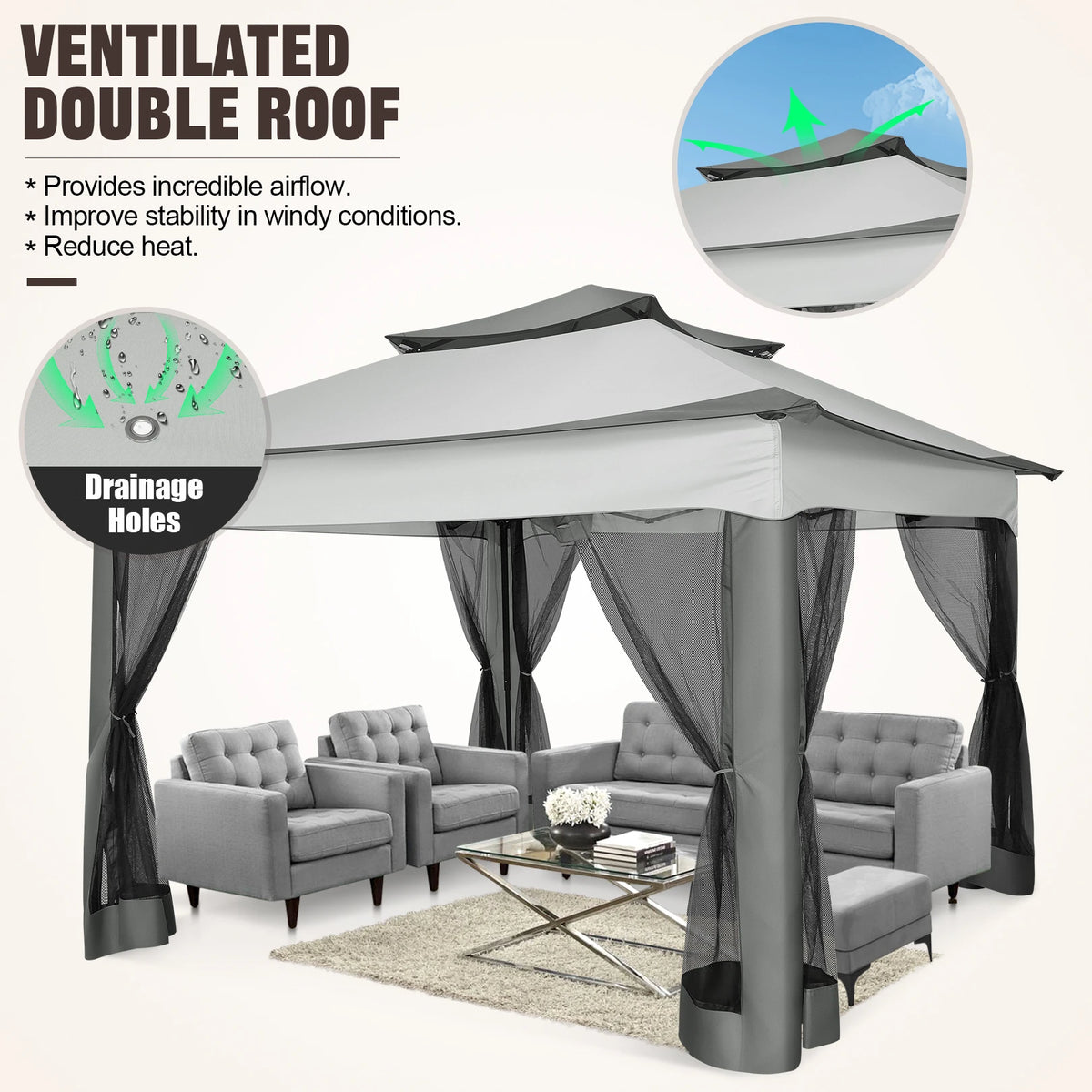 Tooluck Pop Up Gazebo Mosquito Netting Outdoor Canopy Tent