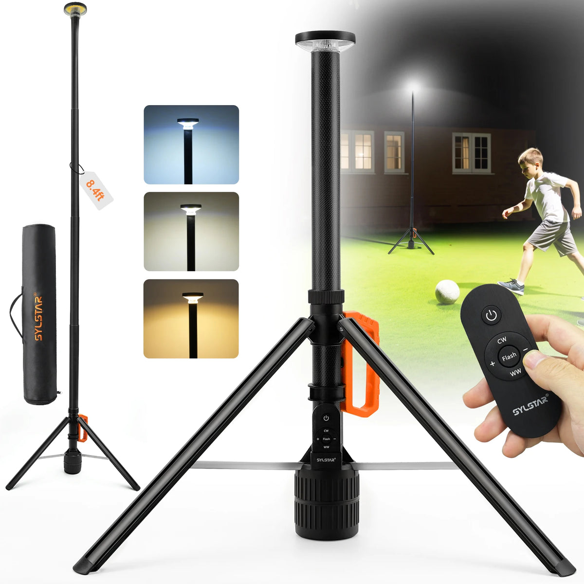 Rechargeable 360 Remote Control Telescopic Work Light Dimmable Led