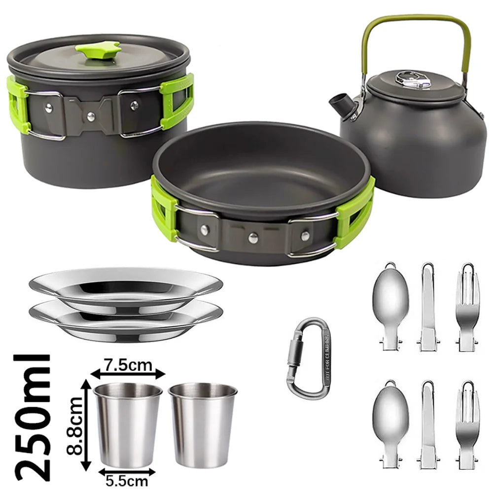Portable Outdoor Camping Cookware Set With Nonstick Pot And Teapot