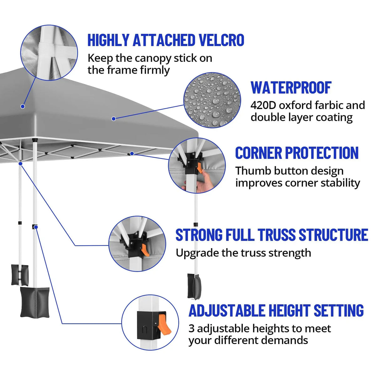 HiMISS Heavy Duty Pop Up Canopy Tent Waterproof With Sidewalls Bag