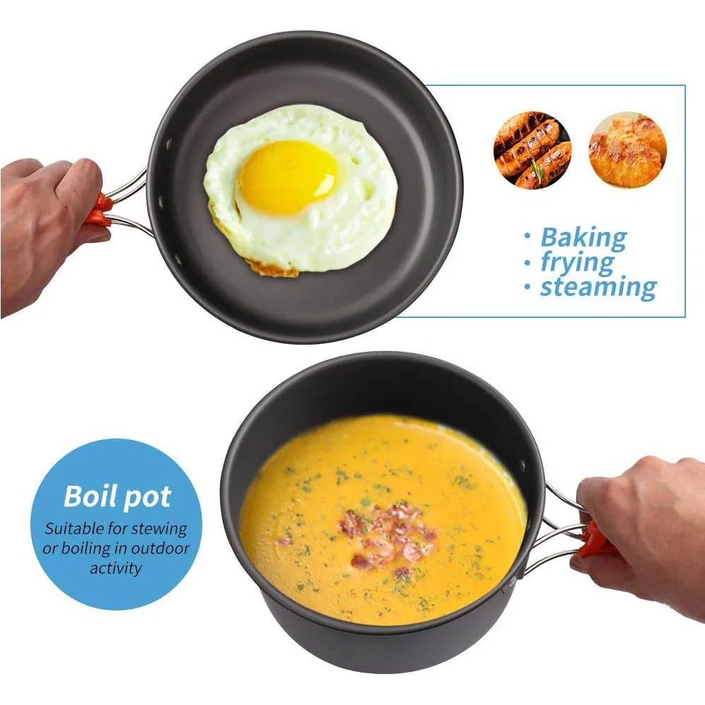 Portable Outdoor Camping Cookware Set With Nonstick Pot And Teapot