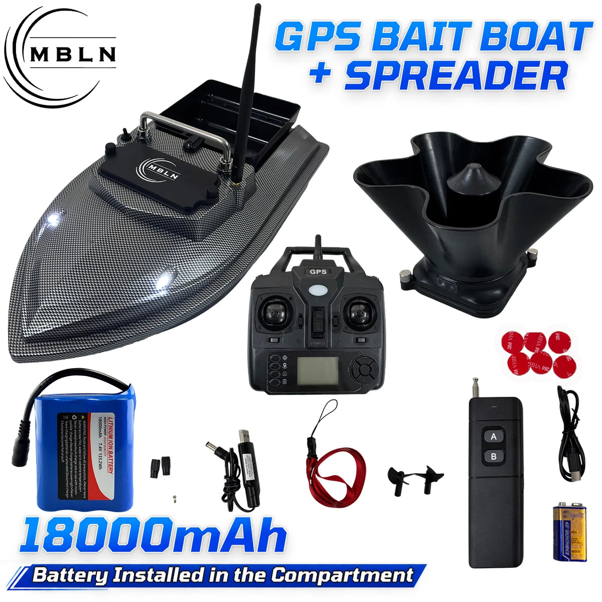 GPS Bait Boat with Rotating Spreader and Automatic Return