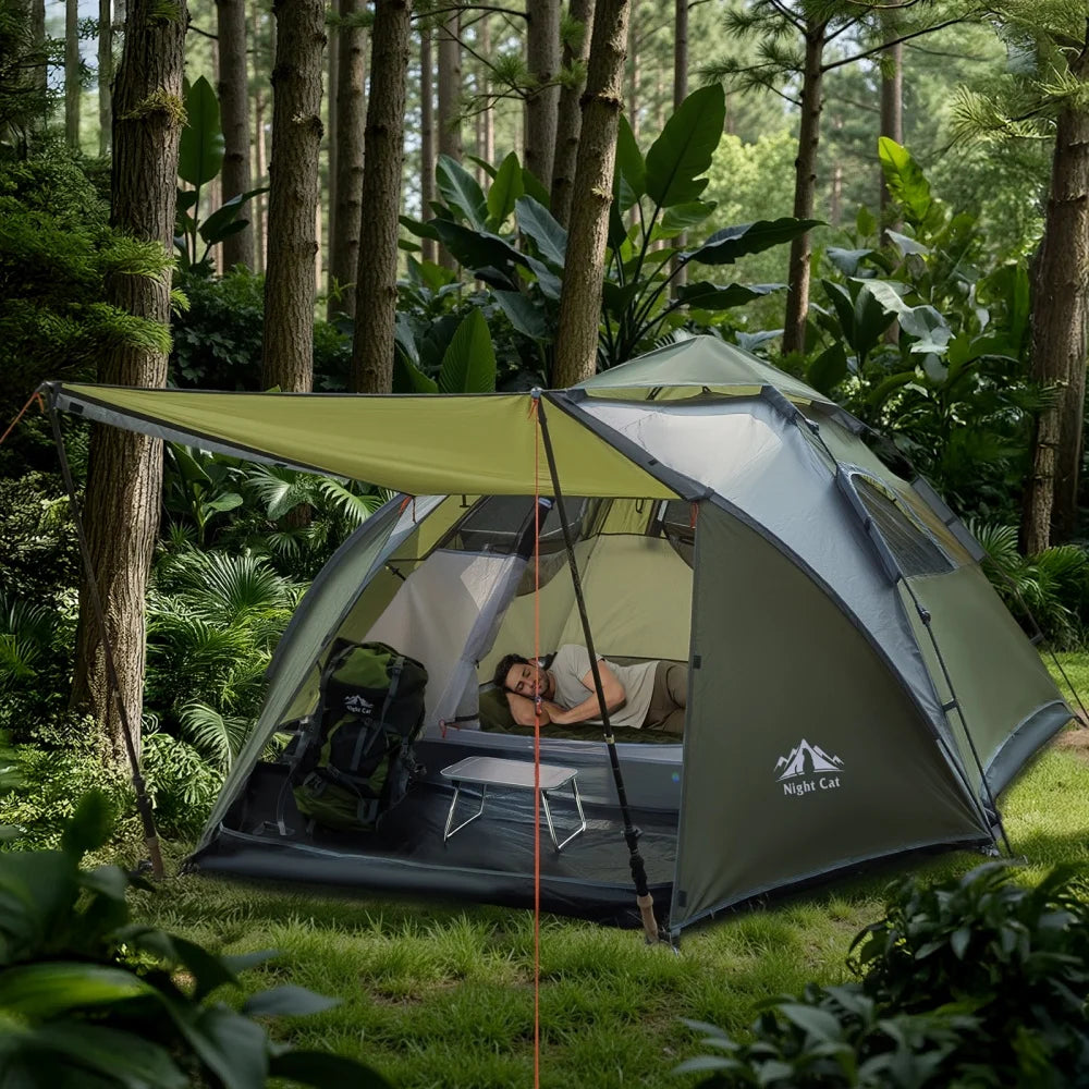 Night Cat Automatic Waterproof Camping Tent With Porch And Rainfly