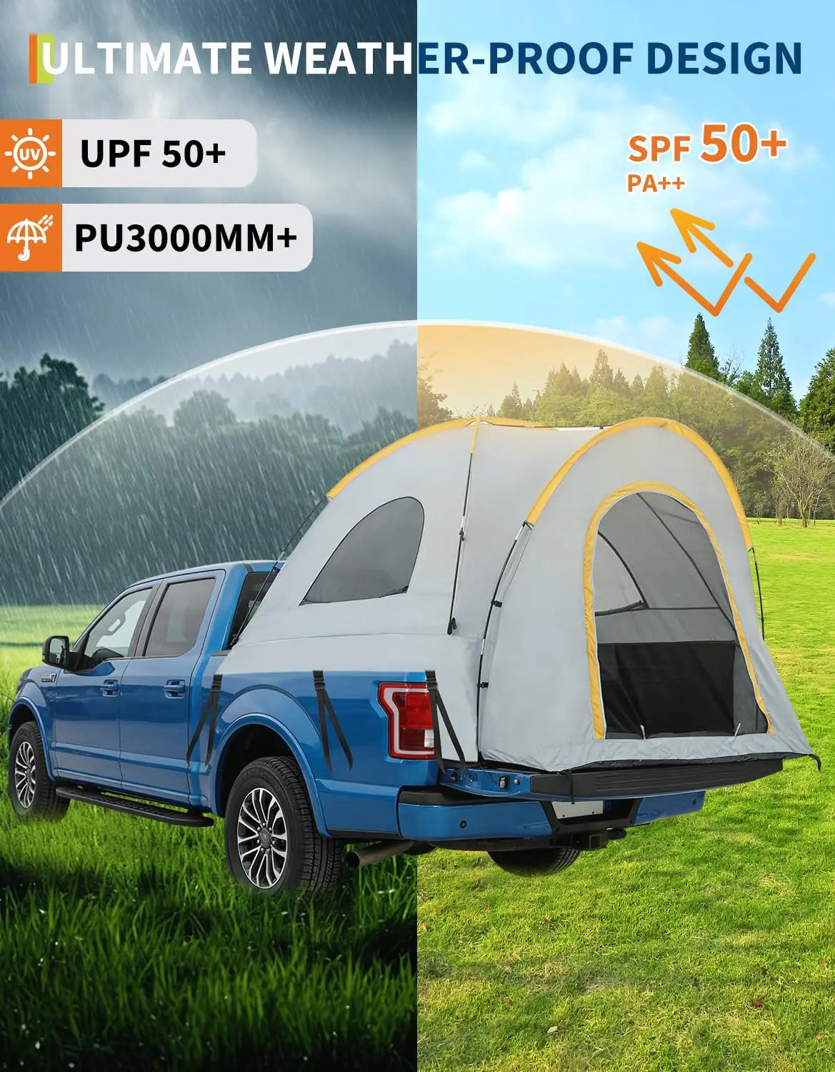 Waterproof Double Layer Truck Bed Tent With Awning For 2 To 3 People