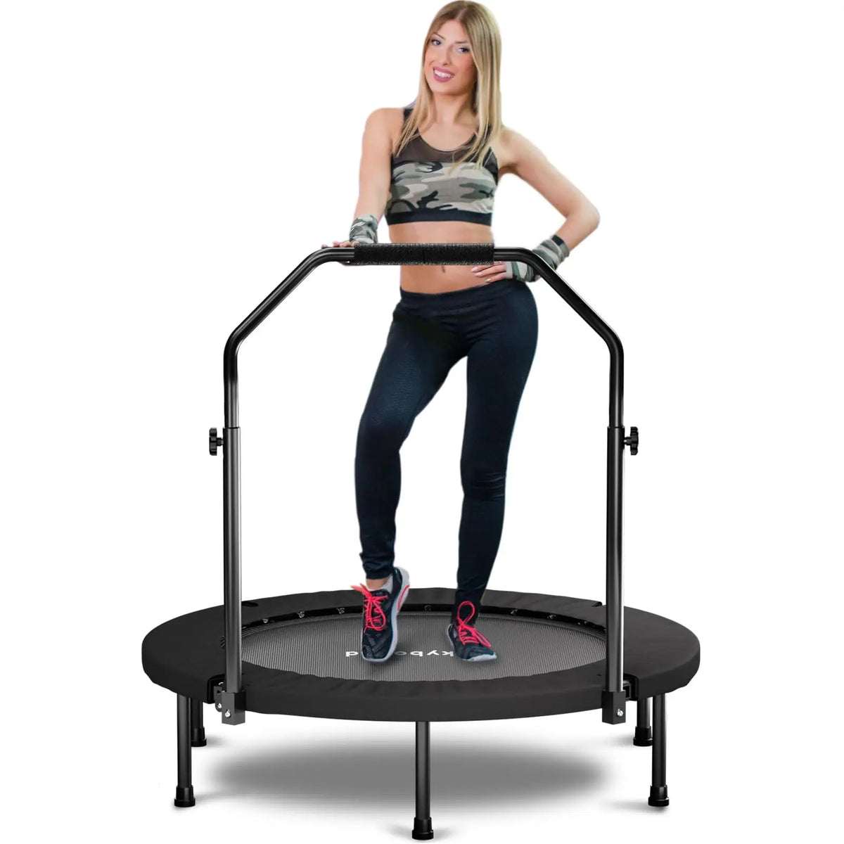 Foldable Adult Fitness Rebounder With Adjustable Exercise Handle Bar