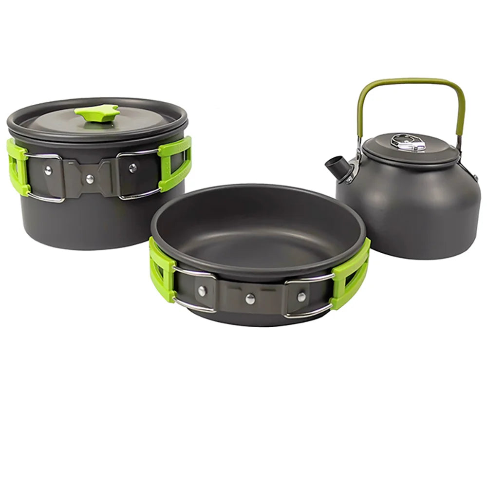 Portable Outdoor Camping Cookware Set With Nonstick Pot And Teapot