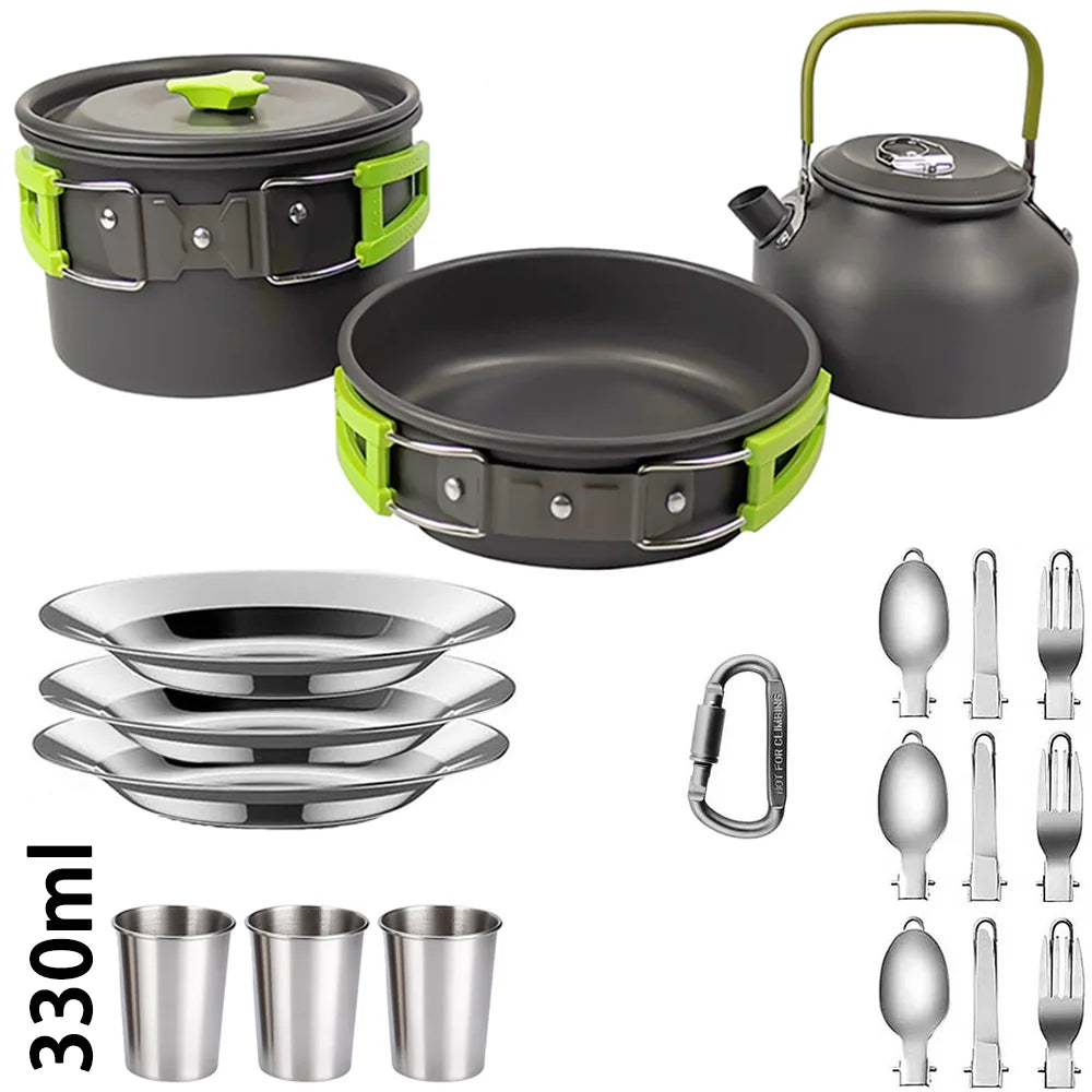Portable Outdoor Camping Cookware Set With Nonstick Pot And Teapot