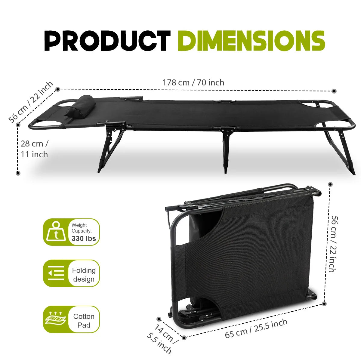 Heavy Duty Folding Camping Lounge Chair With Three Position Recline