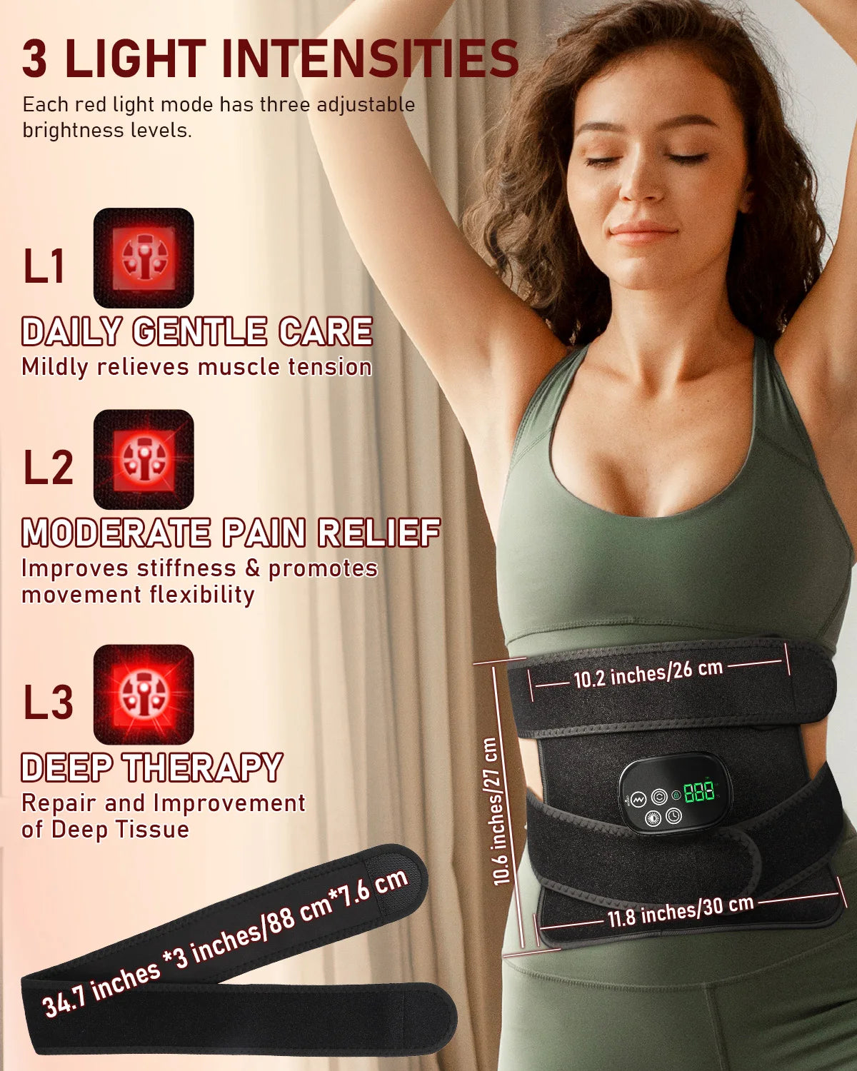 Rechargeable Red Light Therapy Belt With Heat And Vibration