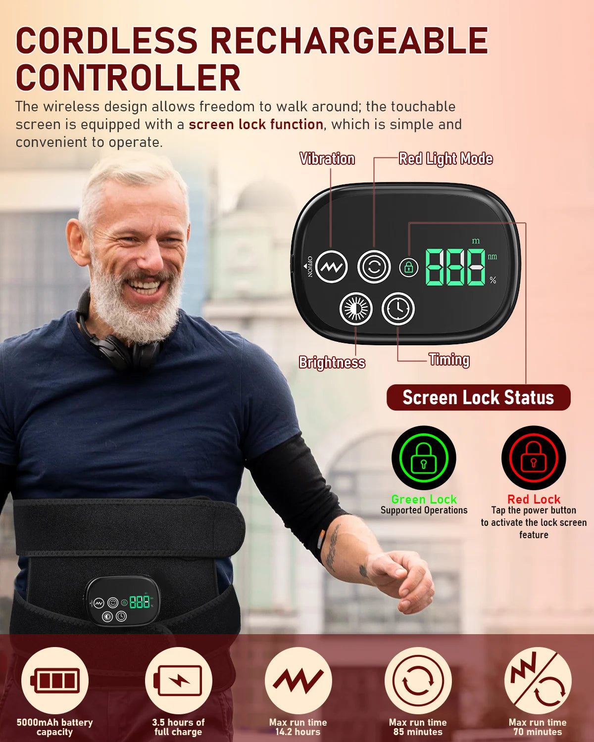Rechargeable Red Light Therapy Belt With Heat And Vibration