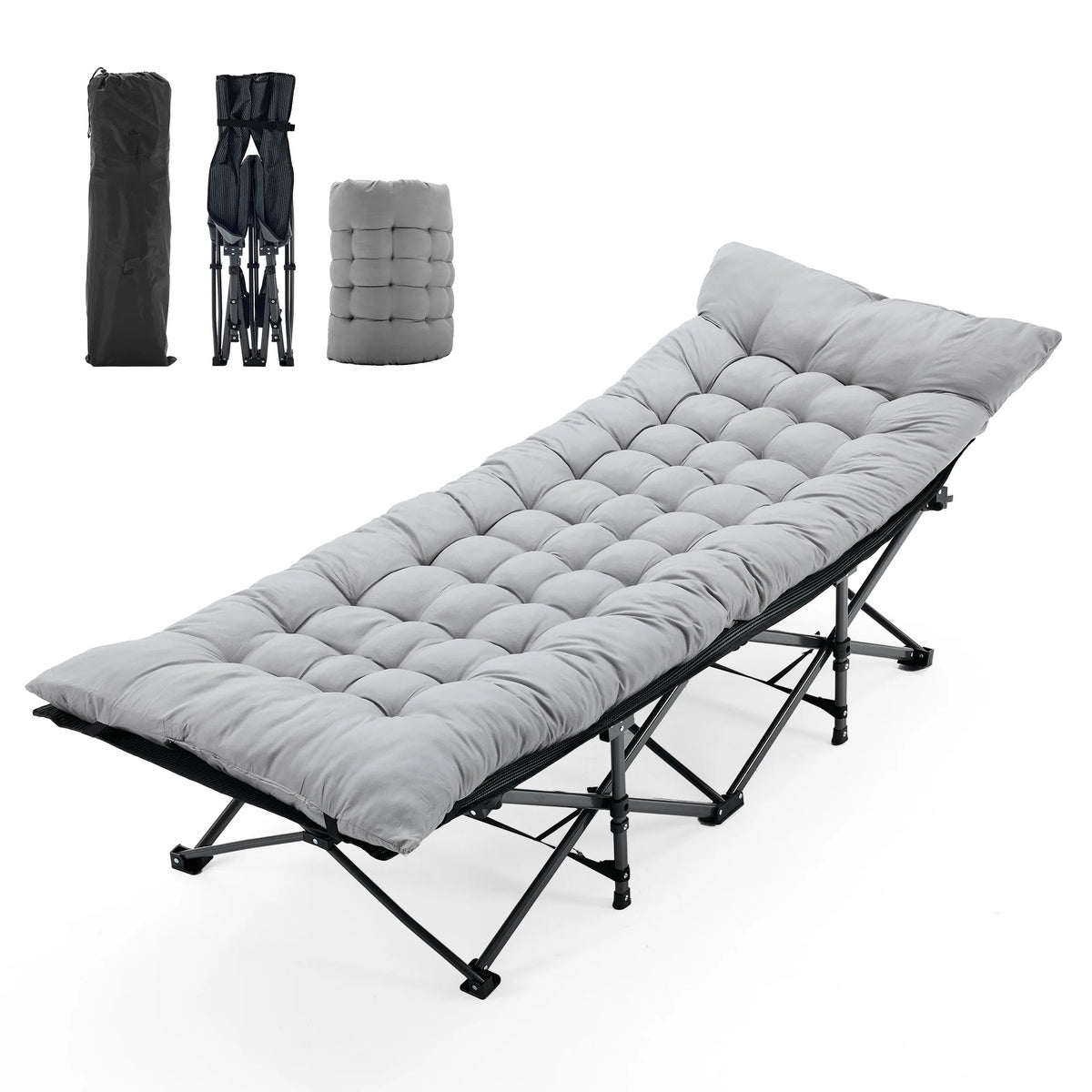 JHK Folding Camping Beach Lounge Chair With Cushion 440 Lb Sturdy Frame