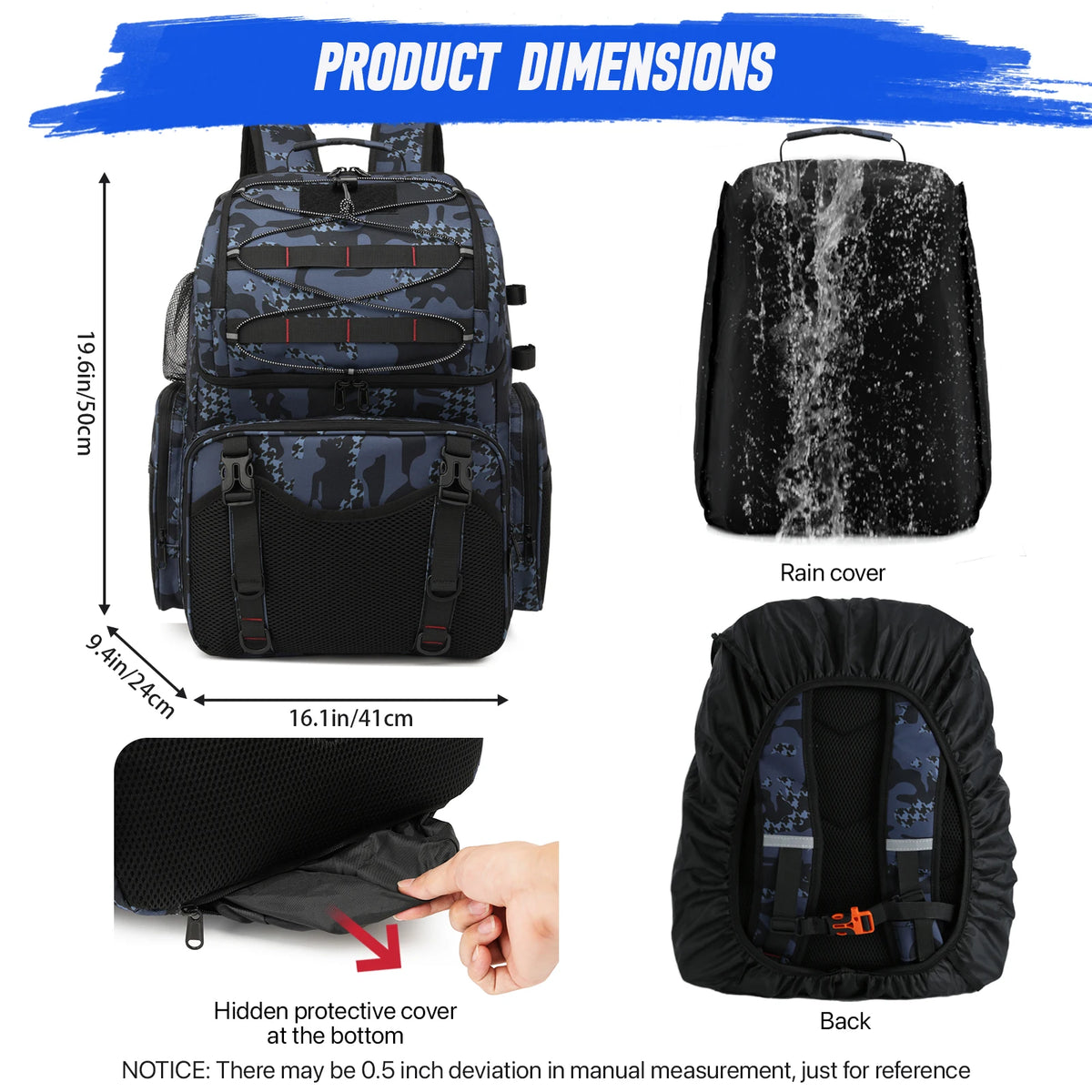 Fishing Tackle Backpack Cooler With Rod Holders And Rain Cover
