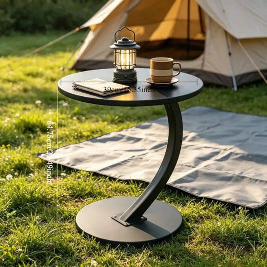 Two Tier Outdoor C Shape Metal Frame Side Table Camping