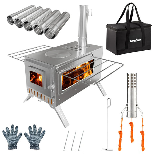 Unho Portable Wood Stove With Six Stainless Chimney Pipes