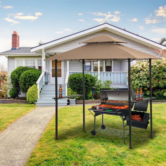 Outdoor Grill Gazebo Double Tier Soft Top Canopy Shelter