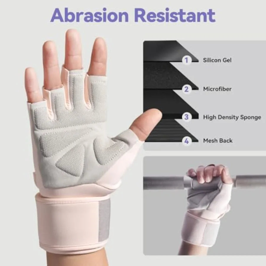 Padded Weight Lifting Workout Gloves With Wrist Wrap Support