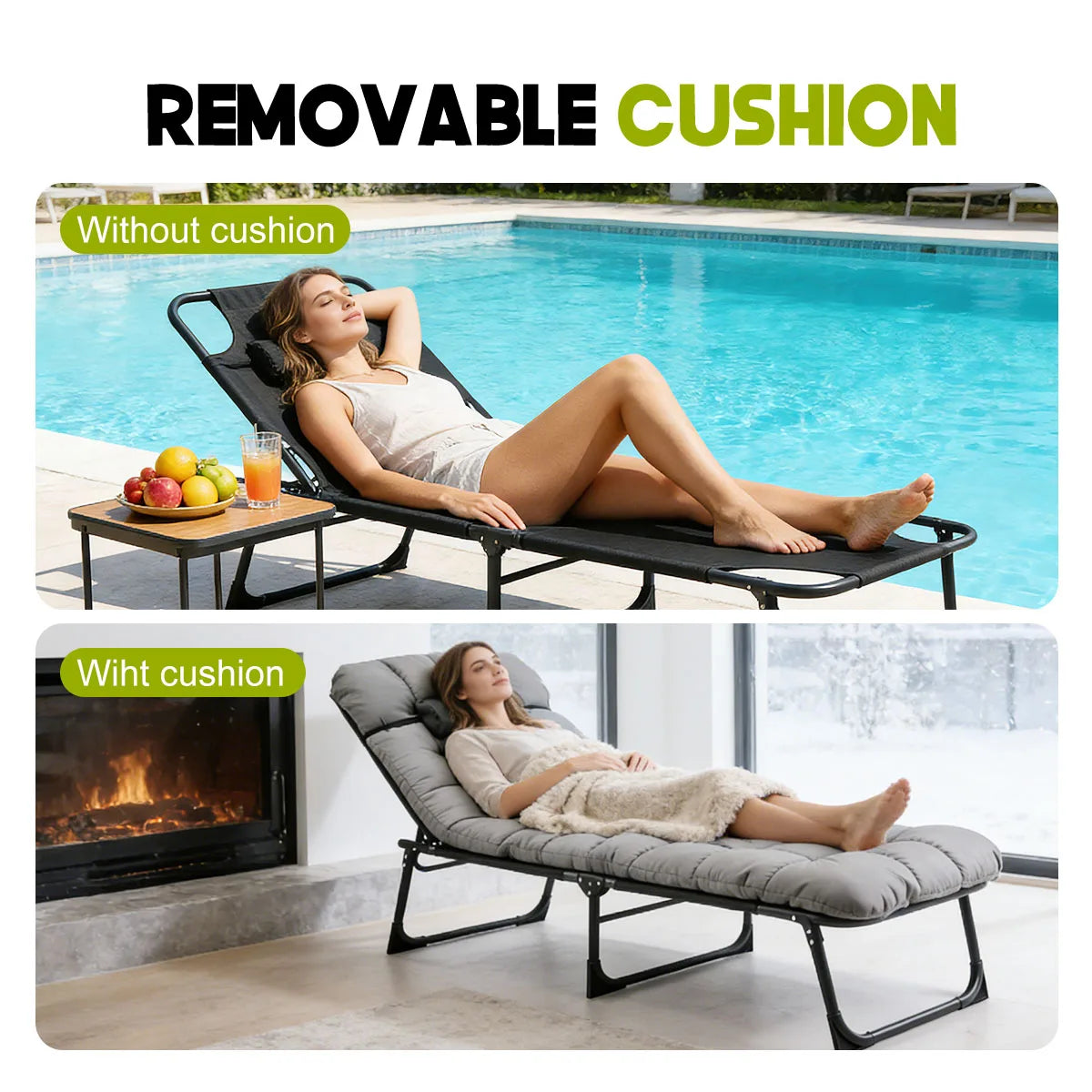 Heavy Duty Folding Camping Lounge Chair With Three Position Recline