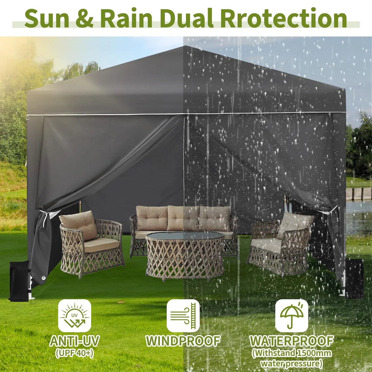 HiMISS Heavy Duty Pop Up Canopy Tent Waterproof With Sidewalls Bag