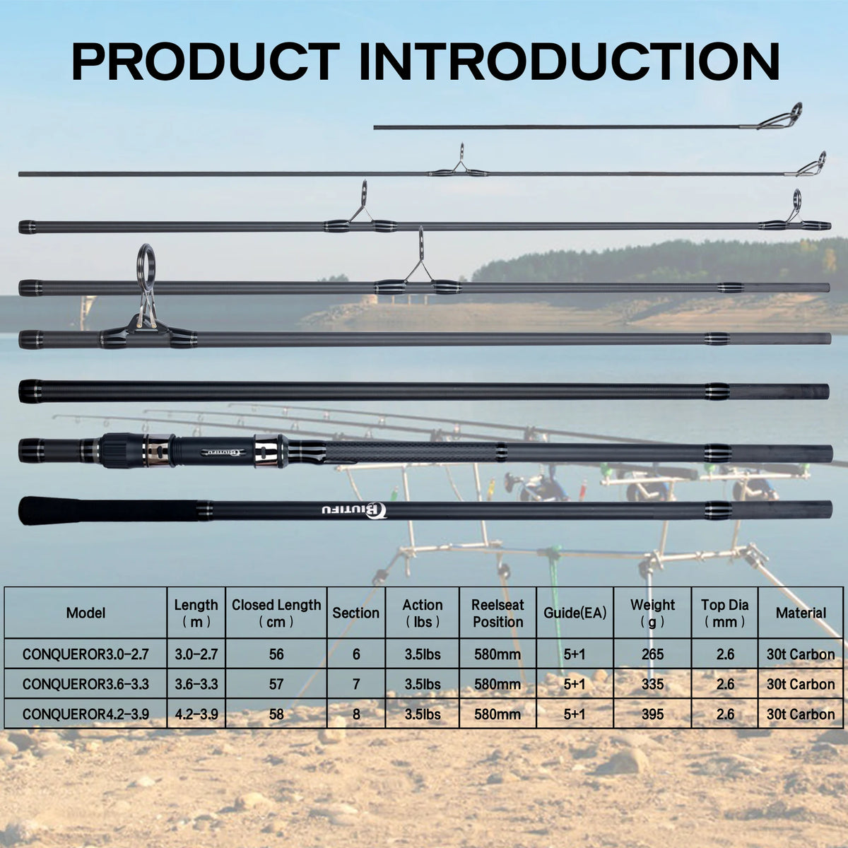 BIUTIFU Carbon Fiber Carp Fishing Rod For Shore Casting