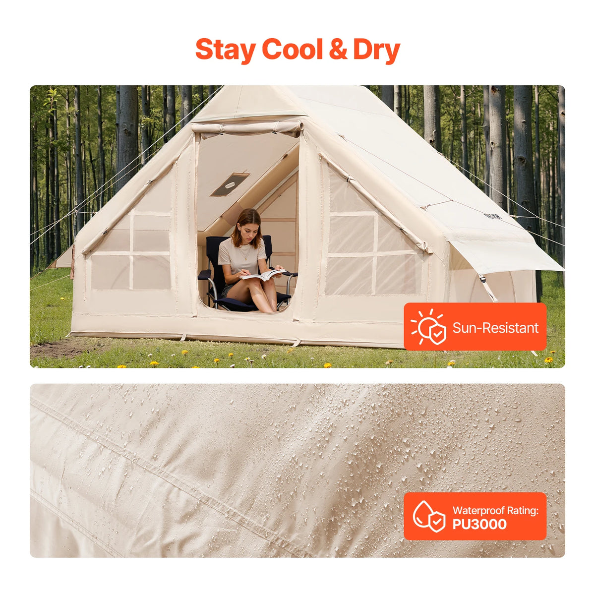 SucceBuy Inflatable Camping Tent With Stove Jack And Hand Pump