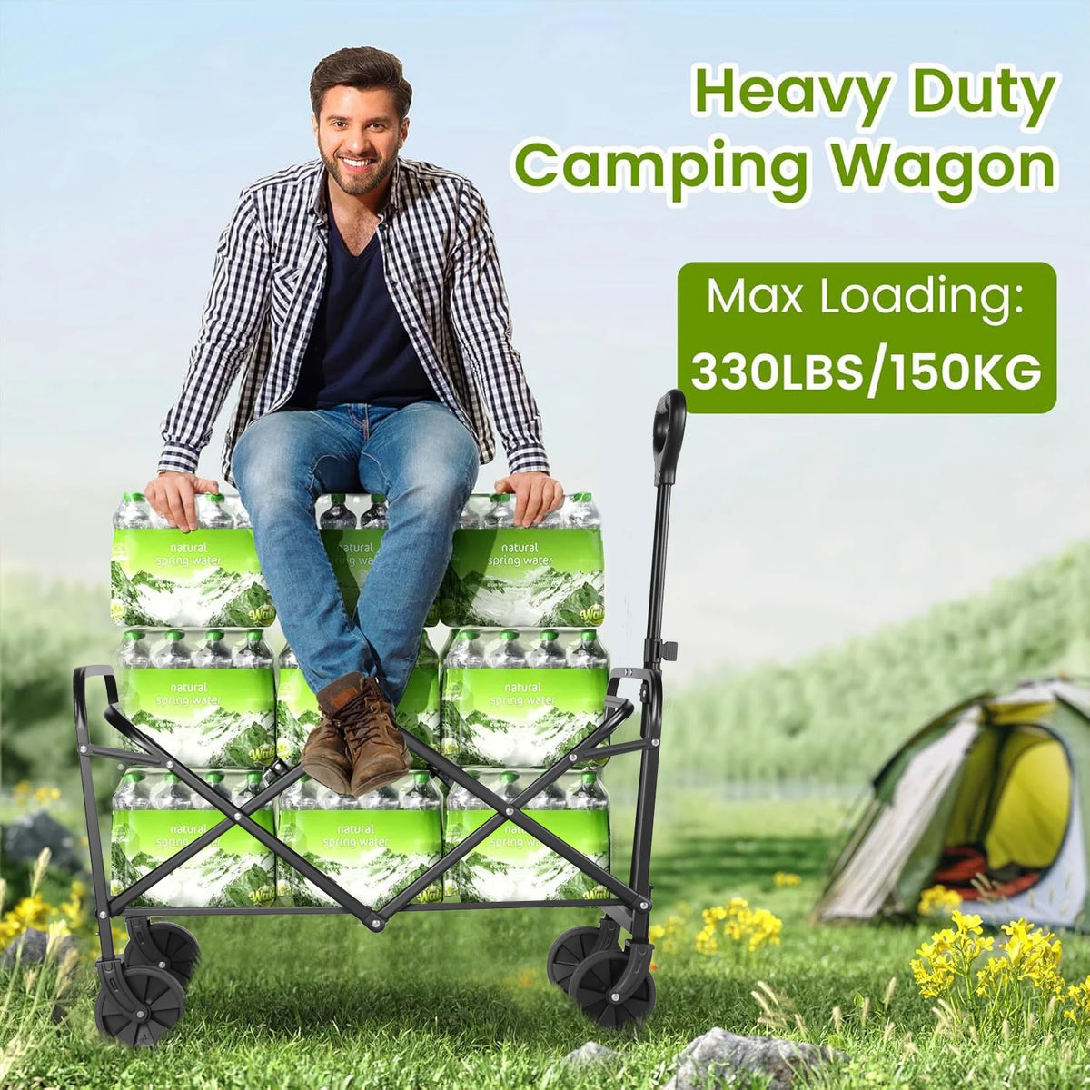 Heavy Duty Steel Folding Utility Wagon With All Terrain Wheels