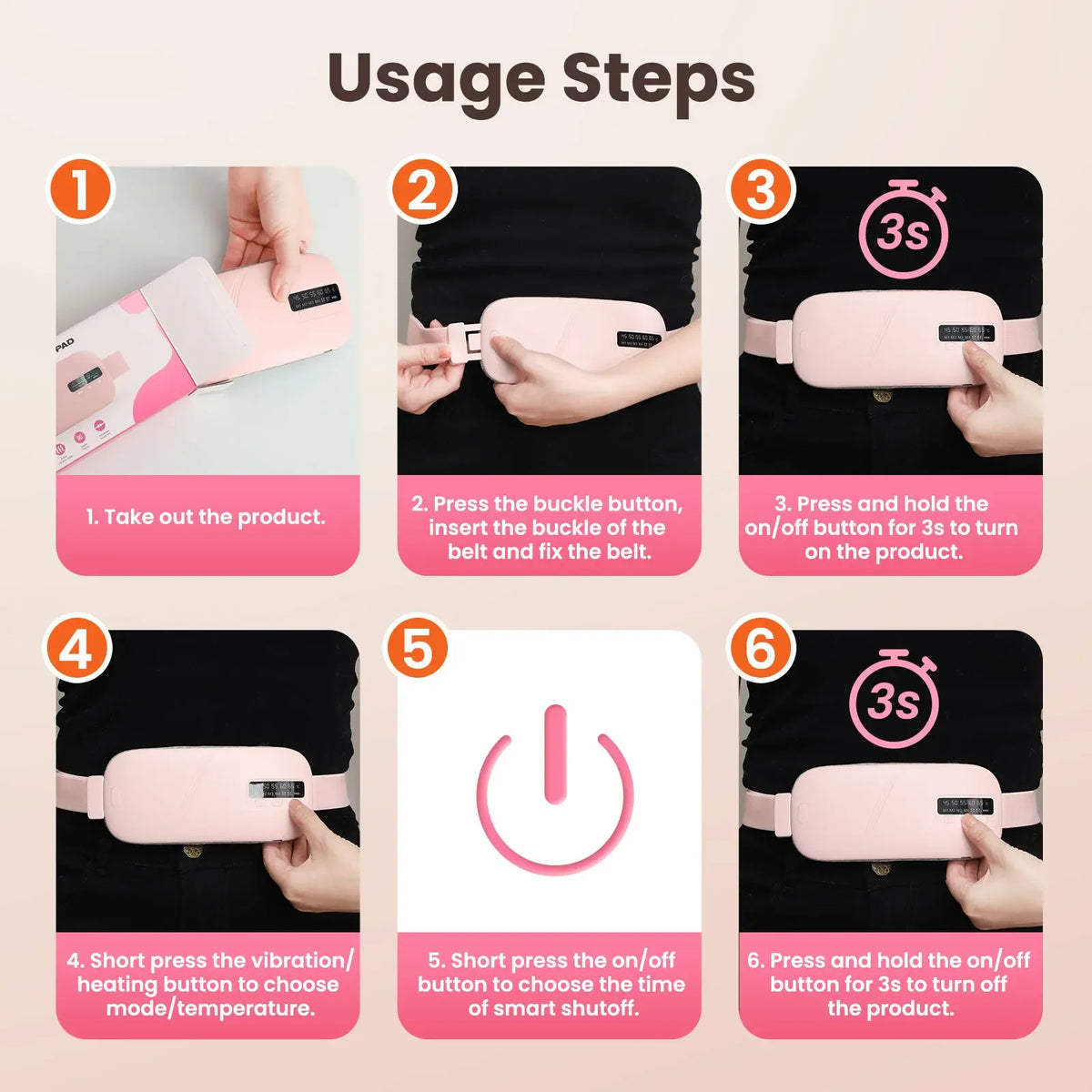 Cordless Rechargeable Heating Pad Vibrating Massage Belt For Waist