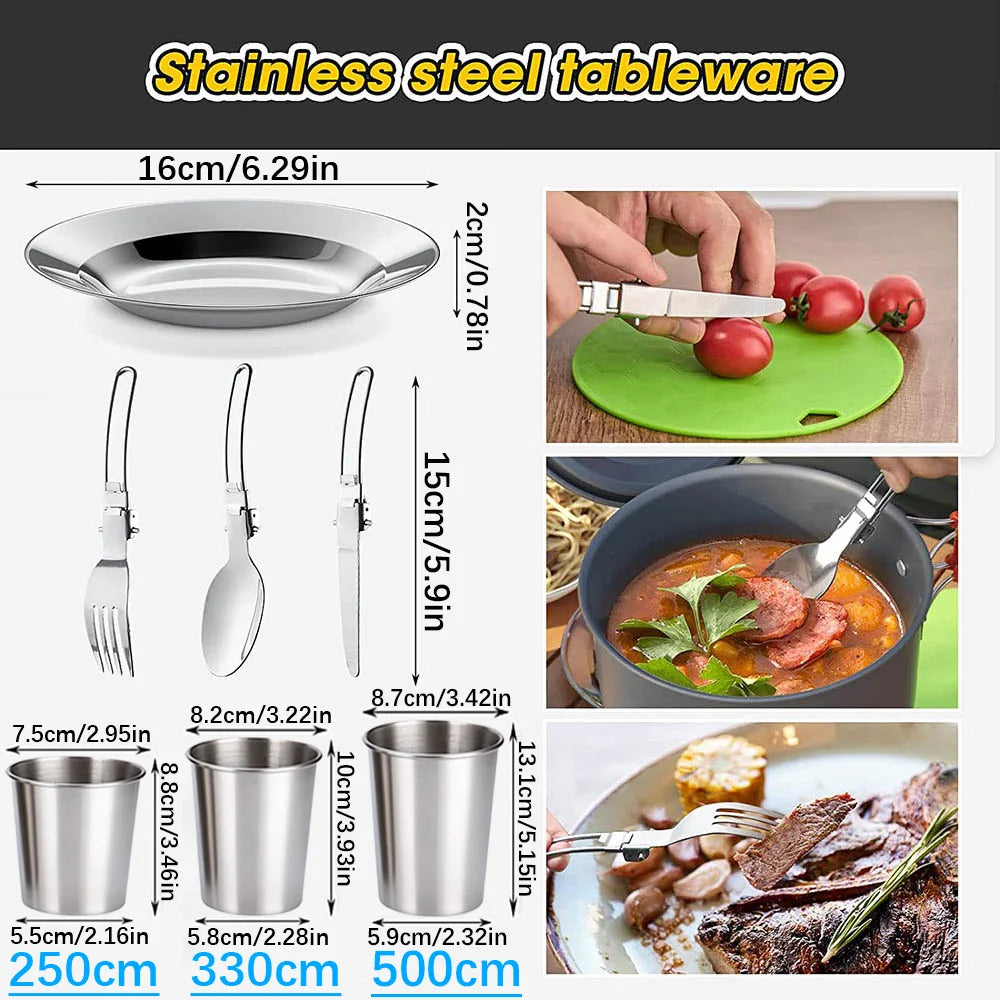 Portable Outdoor Camping Cookware Set With Nonstick Pot And Teapot